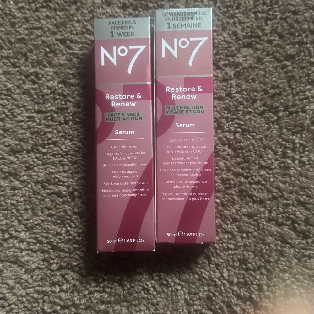 2 NIB No7 RESTORE & RENEW FACE/NECK SERUM